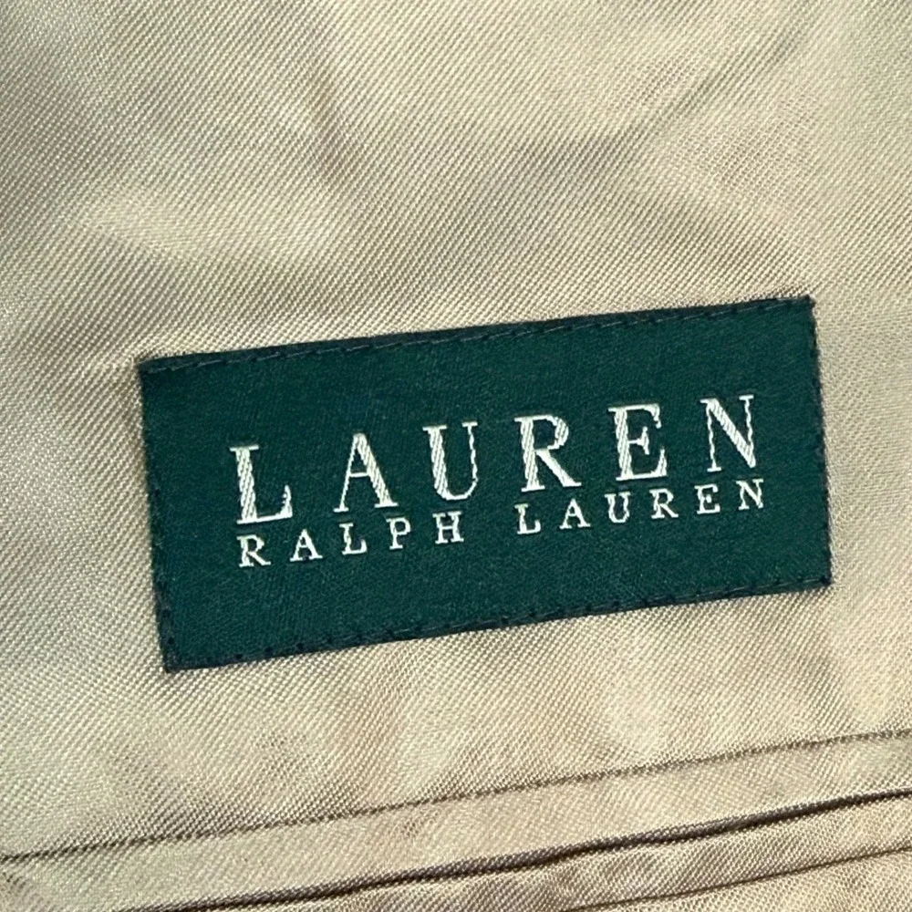 Lauren Ralph Lauren Mens 43R Blazer Silk Wool Glen Check Tan Brown Sport Coat
